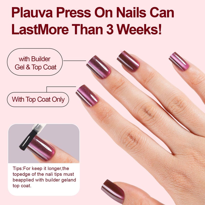 Plauva 150Pcs Cat Eye Press on Nails, XS Short Aquare Fake Nails, Glossy Glitter Cat Eye Nail Tips, Soft Gel Stick On Nails for Women and Girls 15 Sizes - Image 5